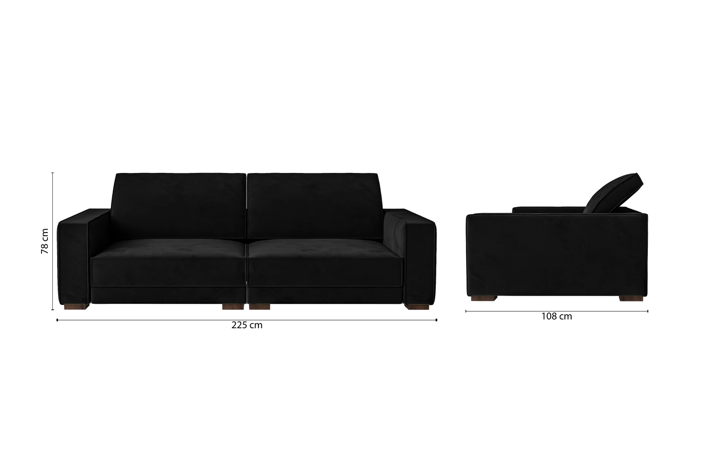 Bolzano 3 Seater Sofa Black Velvet