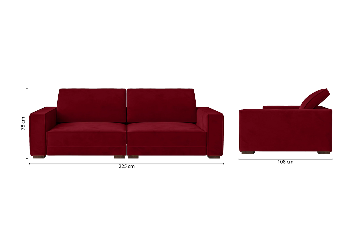 Bolzano 3 Seater Sofa Red Velvet