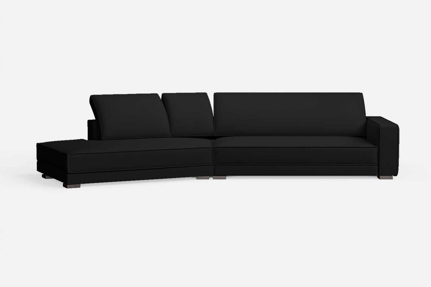 Bolzano 4 Seater Left Hand Facing Chaise Lounge Corner Sofa Black Leather