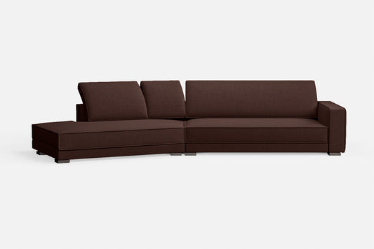 Bolzano 4 Seater Left Hand Facing Chaise Lounge Corner Sofa Coffee Brown Linen Fabric