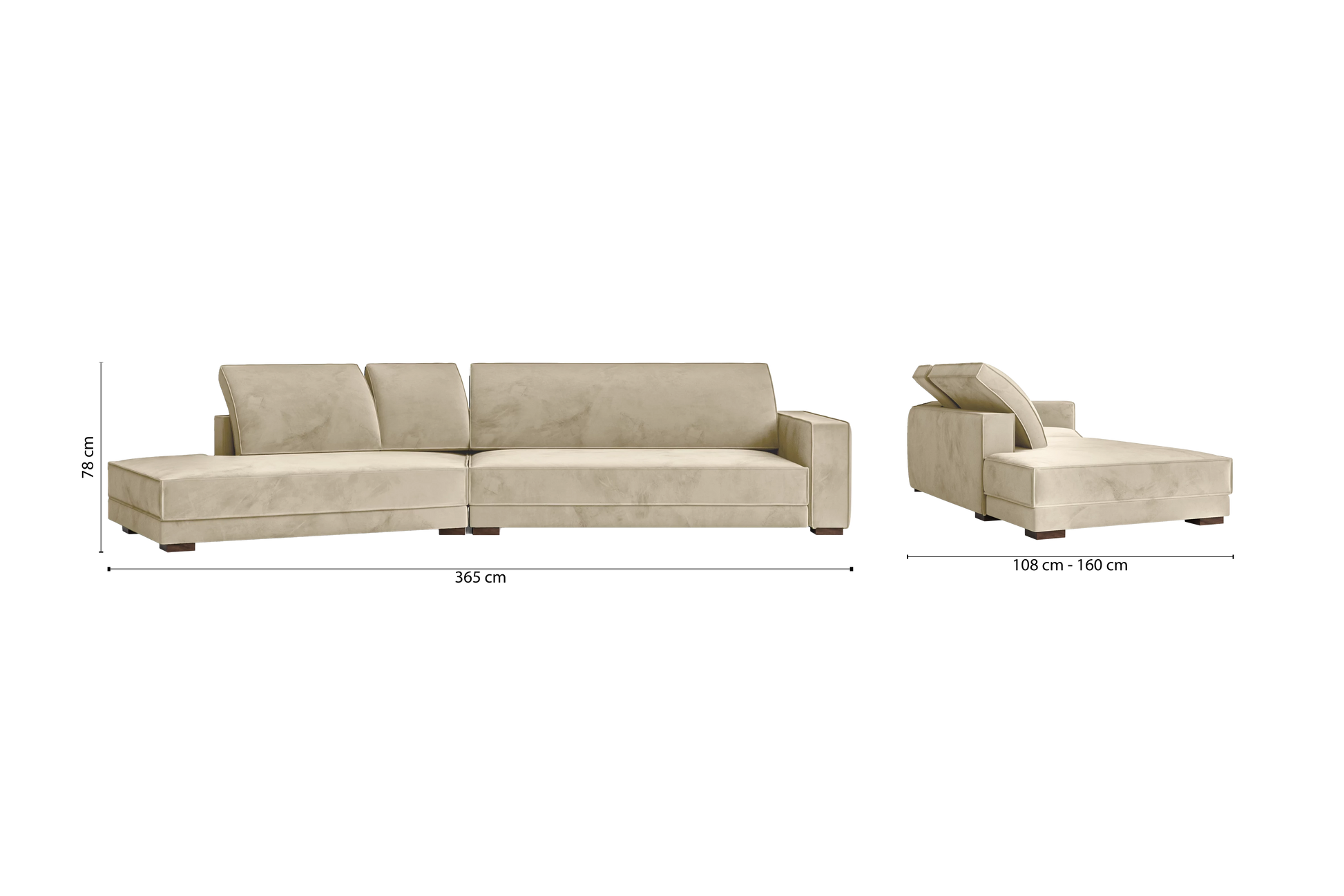 Bolzano 4 Seater Left Hand Facing Chaise Lounge Corner Sofa Cream Velvet