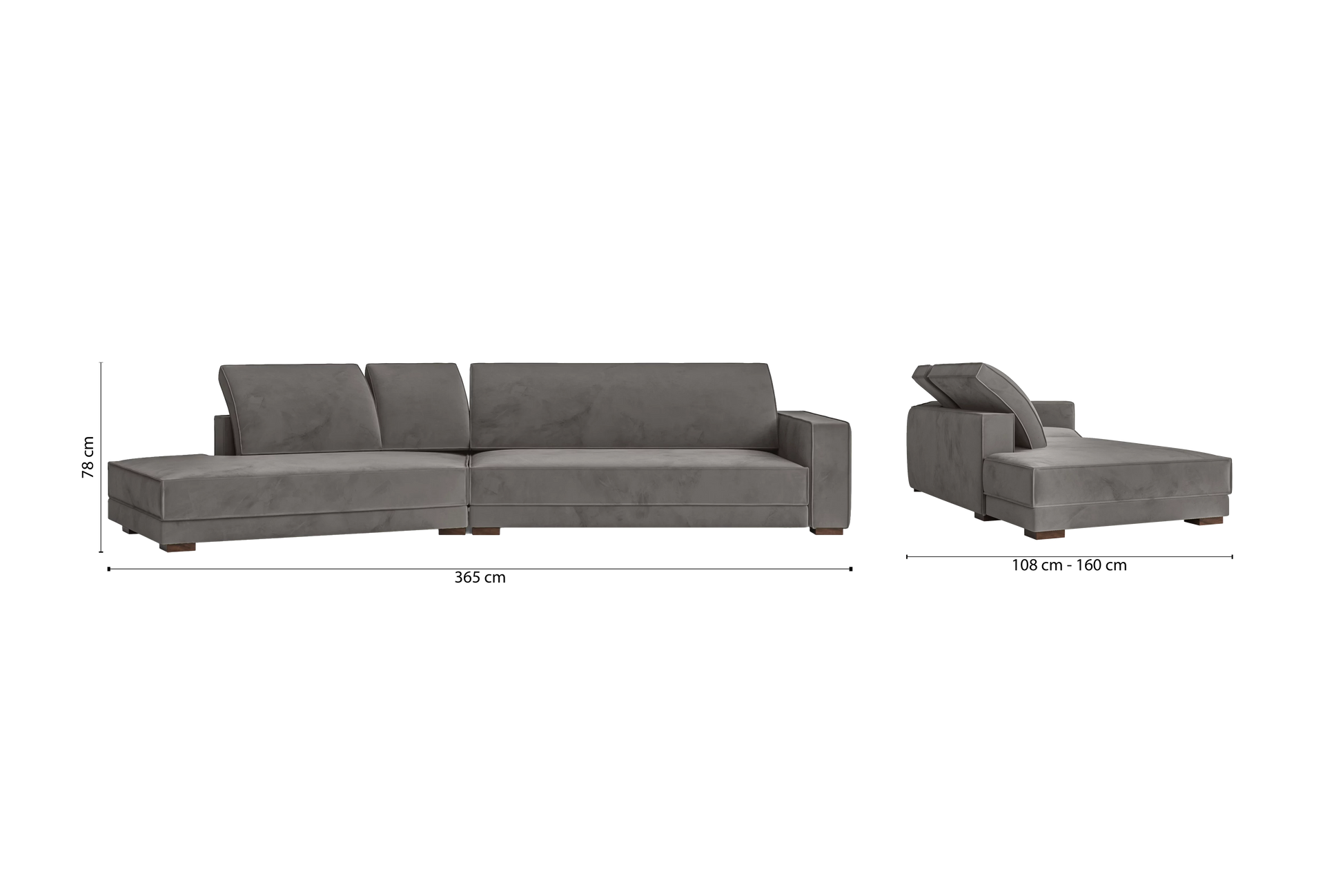 Bolzano 4 Seater Left Hand Facing Chaise Lounge Corner Sofa Grey Velvet