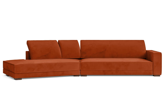 Bolzano 4 Seater Left Hand Facing Chaise Lounge Corner Sofa Orange Velvet