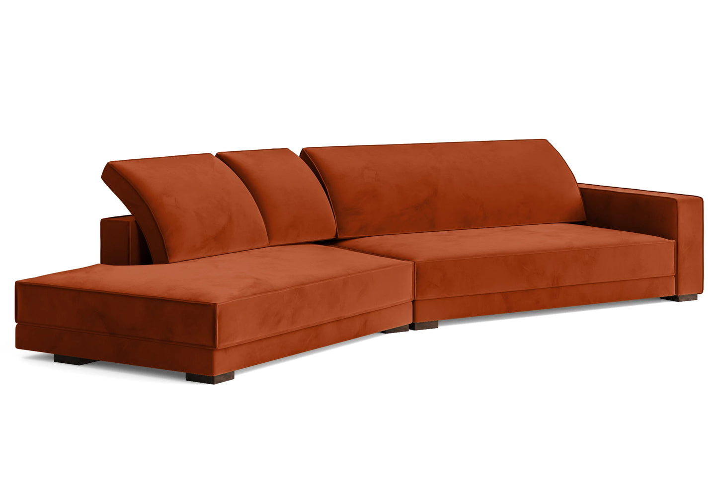 Bolzano 4 Seater Left Hand Facing Chaise Lounge Corner Sofa Orange Velvet