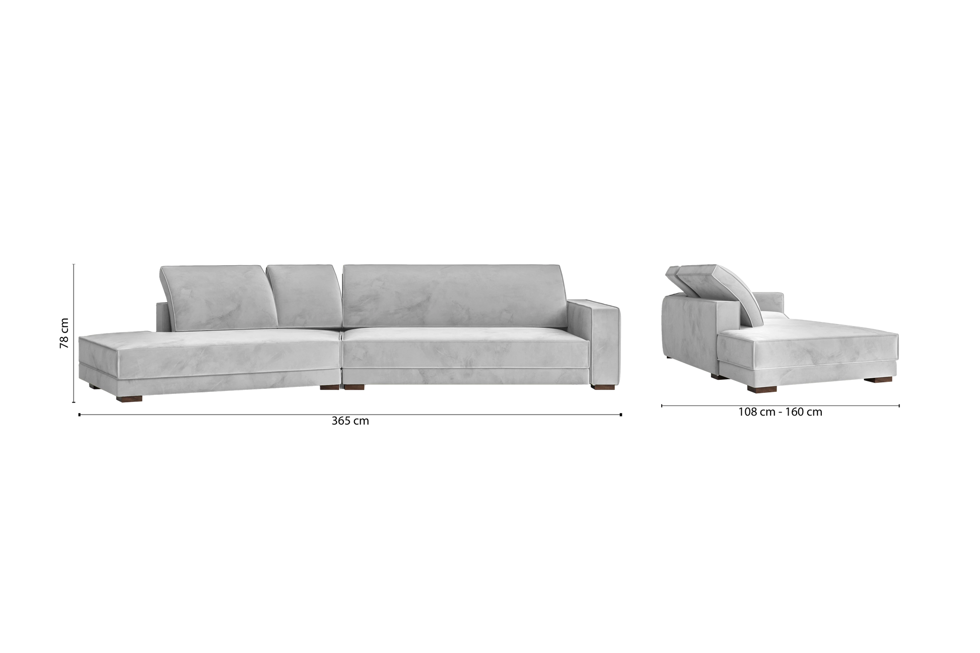 Bolzano 4 Seater Left Hand Facing Chaise Lounge Corner Sofa White Velvet