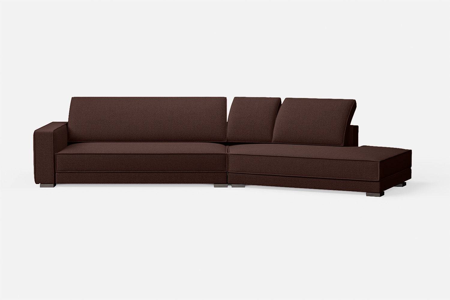 Bolzano 4 Seater Right Hand Facing Chaise Lounge Corner Sofa Coffee Brown Linen Fabric