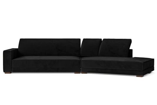 Bolzano 4 Seater Right Hand Facing Chaise Lounge Corner Sofa Black Velvet