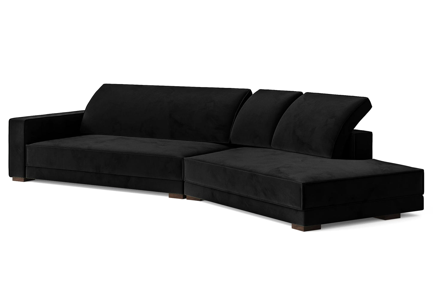 Bolzano 4 Seater Right Hand Facing Chaise Lounge Corner Sofa Black Velvet