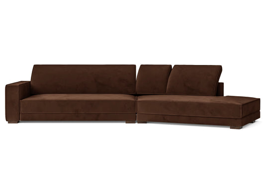 Bolzano 4 Seater Right Hand Facing Chaise Lounge Corner Sofa Coffee Brown Velvet