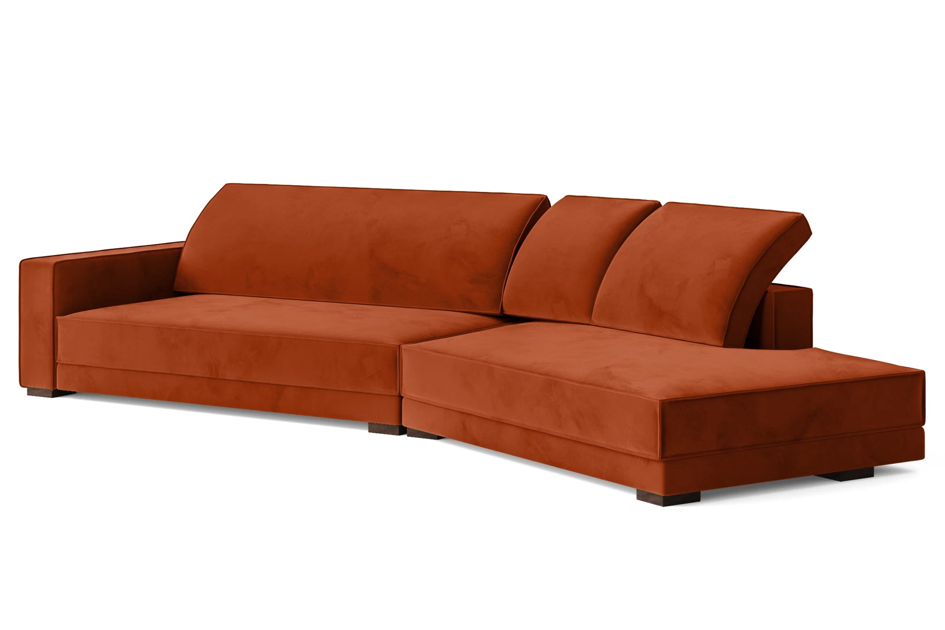 Bolzano 4 Seater Right Hand Facing Chaise Lounge Corner Sofa Orange Velvet