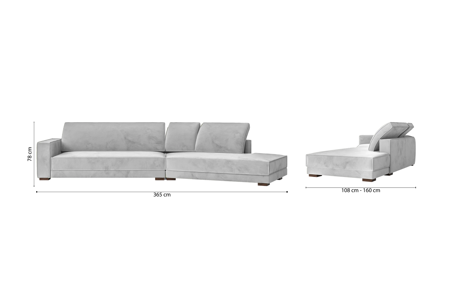 Bolzano 4 Seater Right Hand Facing Chaise Lounge Corner Sofa White Velvet