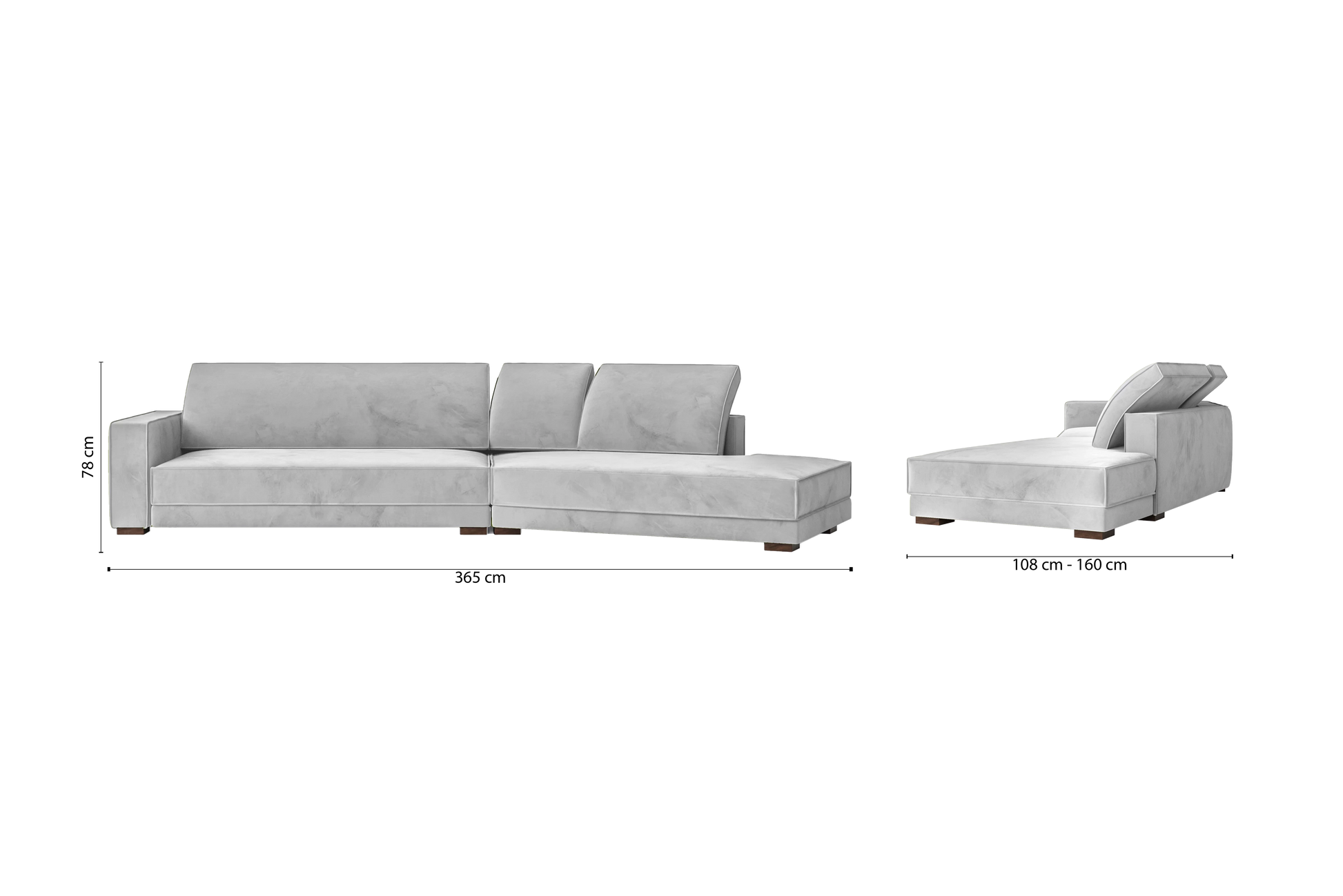 Bolzano 4 Seater Right Hand Facing Chaise Lounge Corner Sofa White Velvet