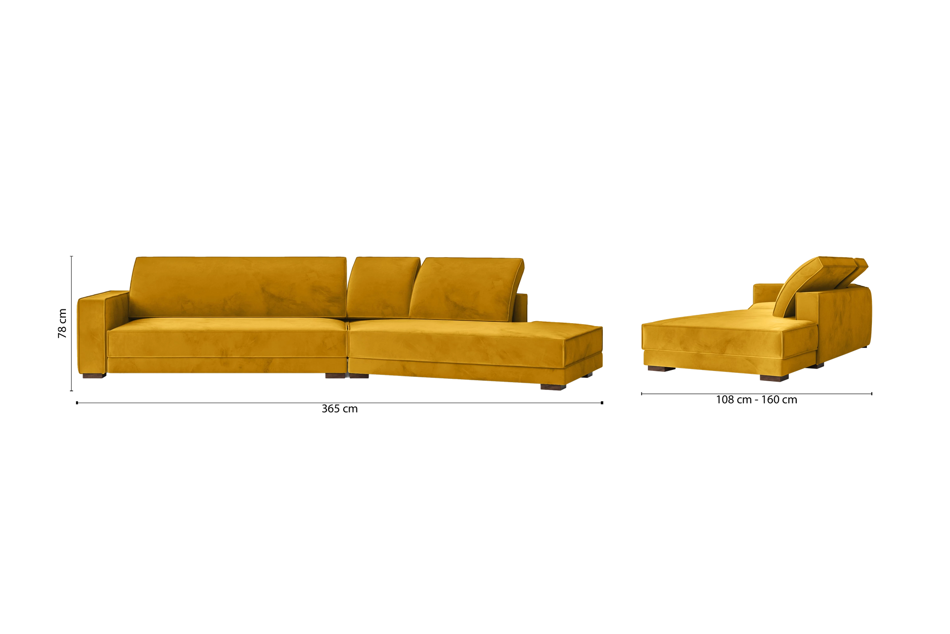 Bolzano 4 Seater Right Hand Facing Chaise Lounge Corner Sofa Yellow Velvet