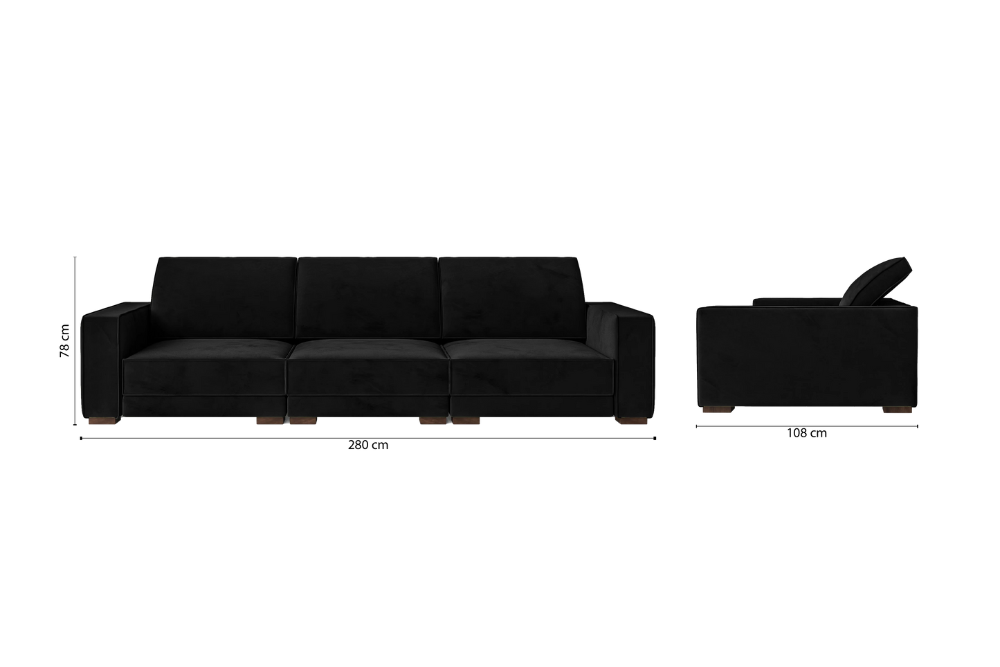 Bolzano 4 Seater Sofa Black Velvet