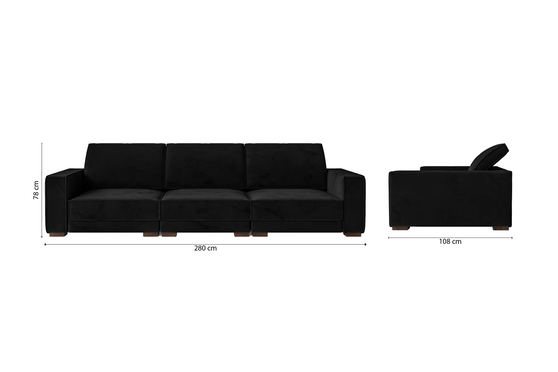 Bolzano 4 Seater Sofa Black Velvet