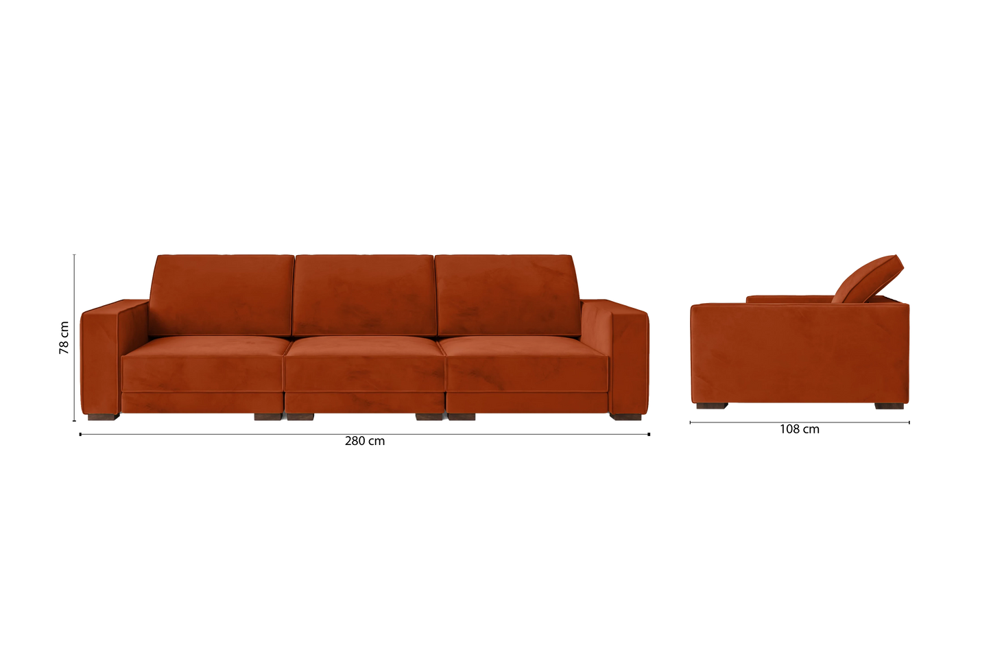 Bolzano 4 Seater Sofa Orange Velvet