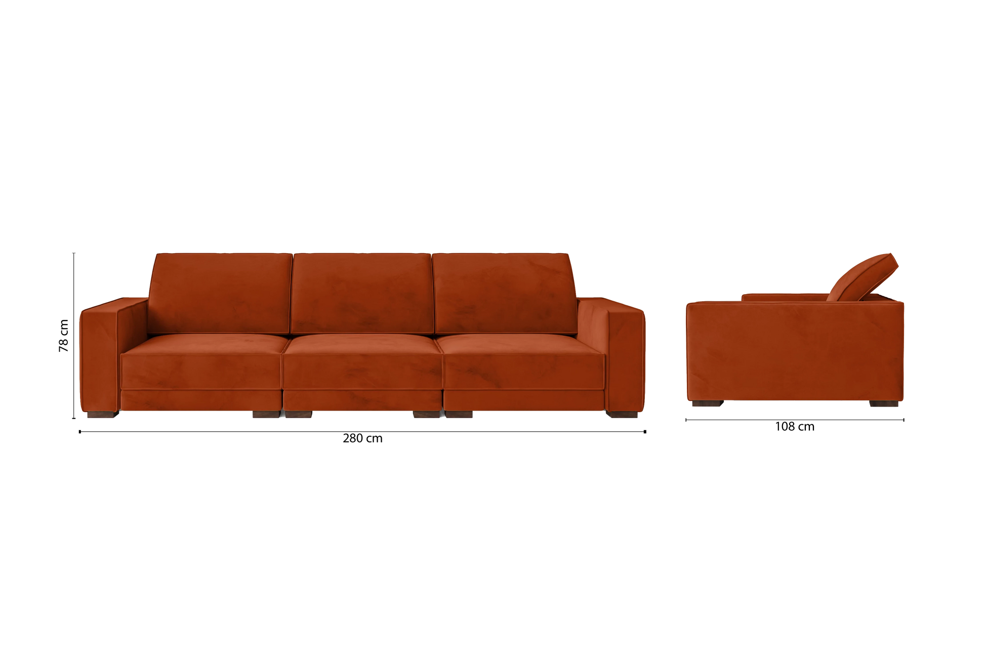 Bolzano 4 Seater Sofa Orange Velvet