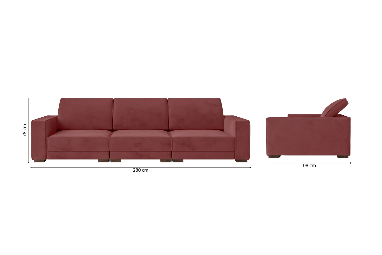 Bolzano 4 Seater Sofa Pink Velvet