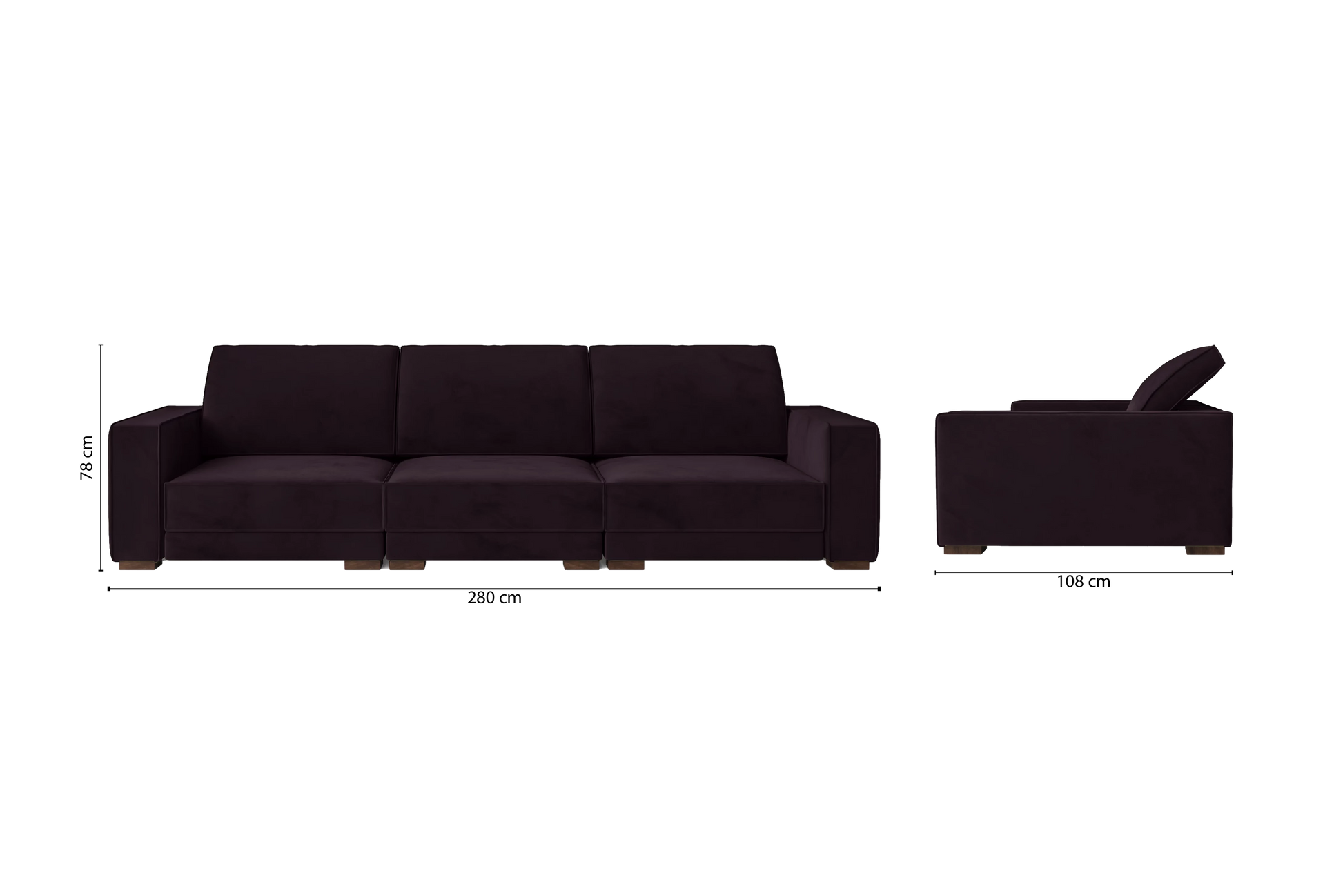 Bolzano 4 Seater Sofa Purple Velvet