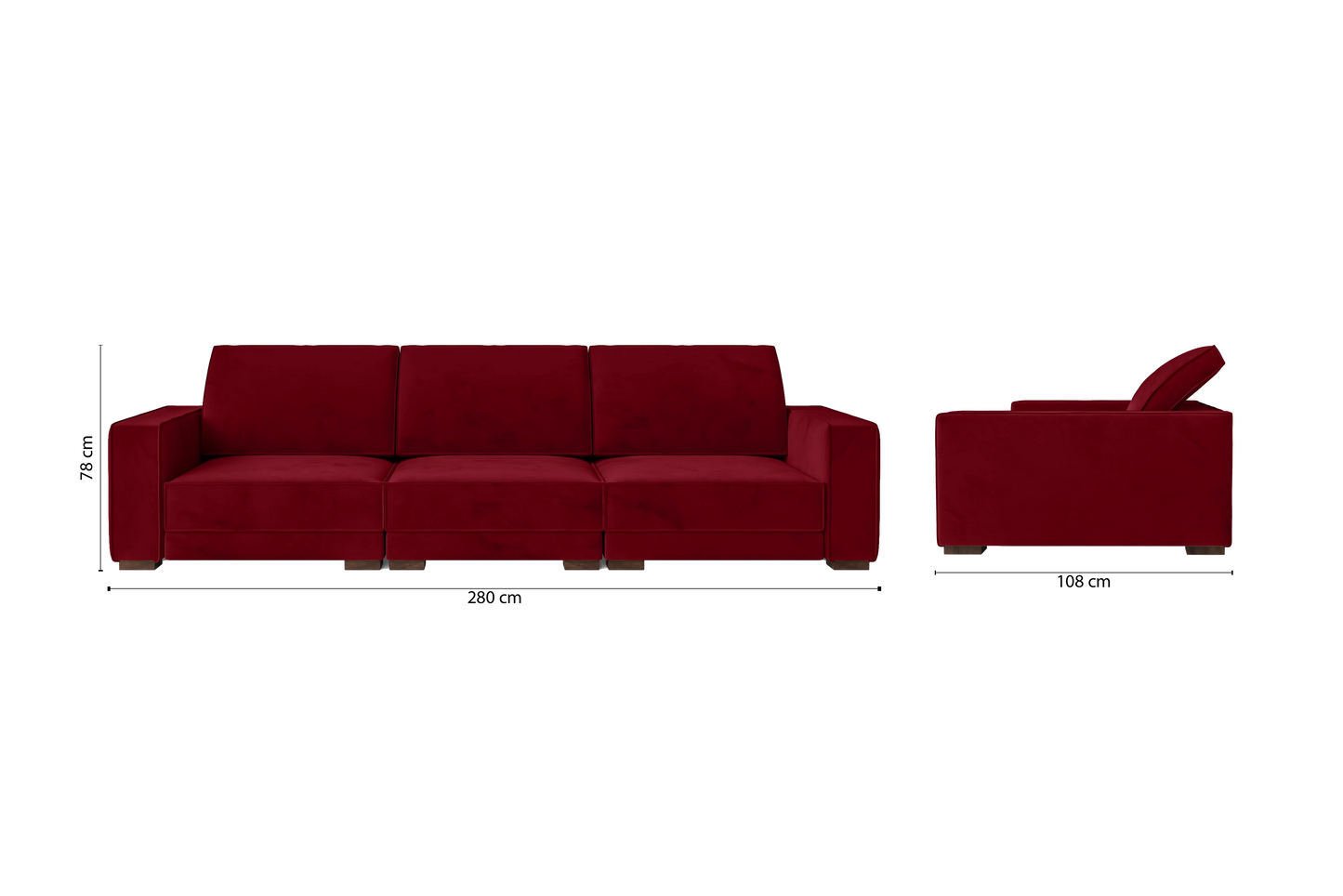 Bolzano 4 Seater Sofa Red Velvet