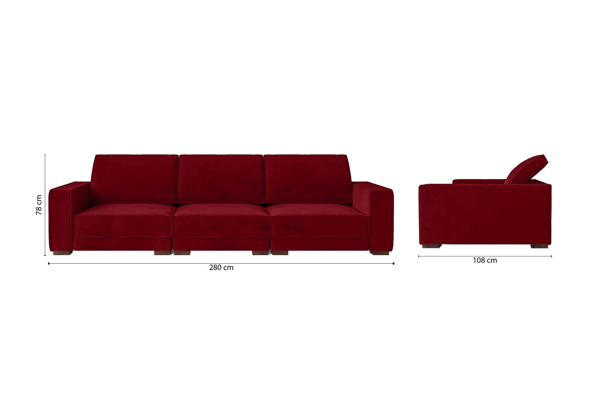 Bolzano 4 Seater Sofa Red Velvet