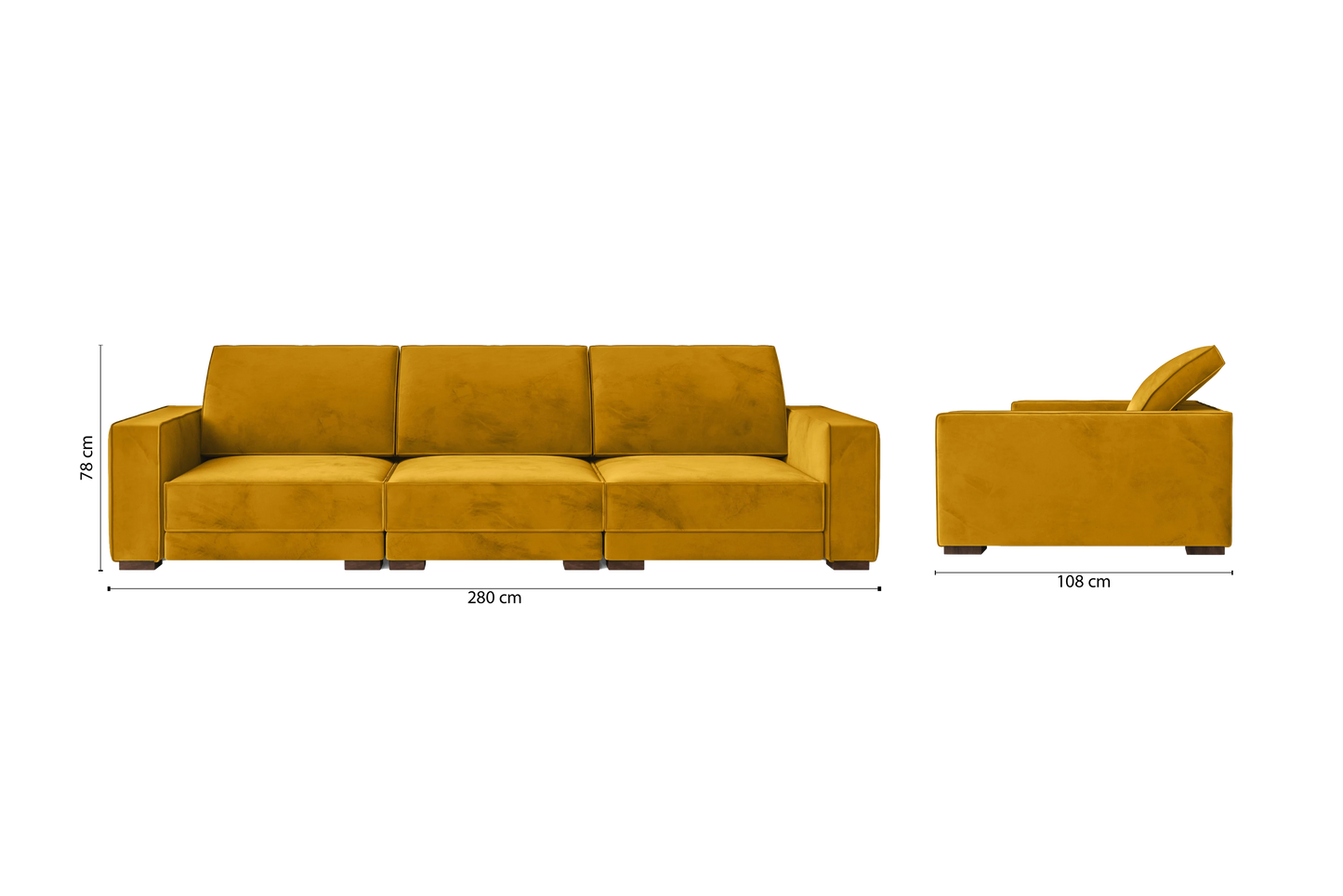 Bolzano 4 Seater Sofa Yellow Velvet