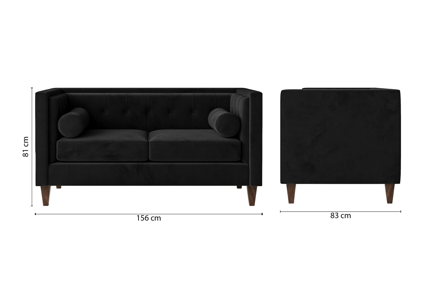 Brescia 2 Seater Sofa Black Velvet