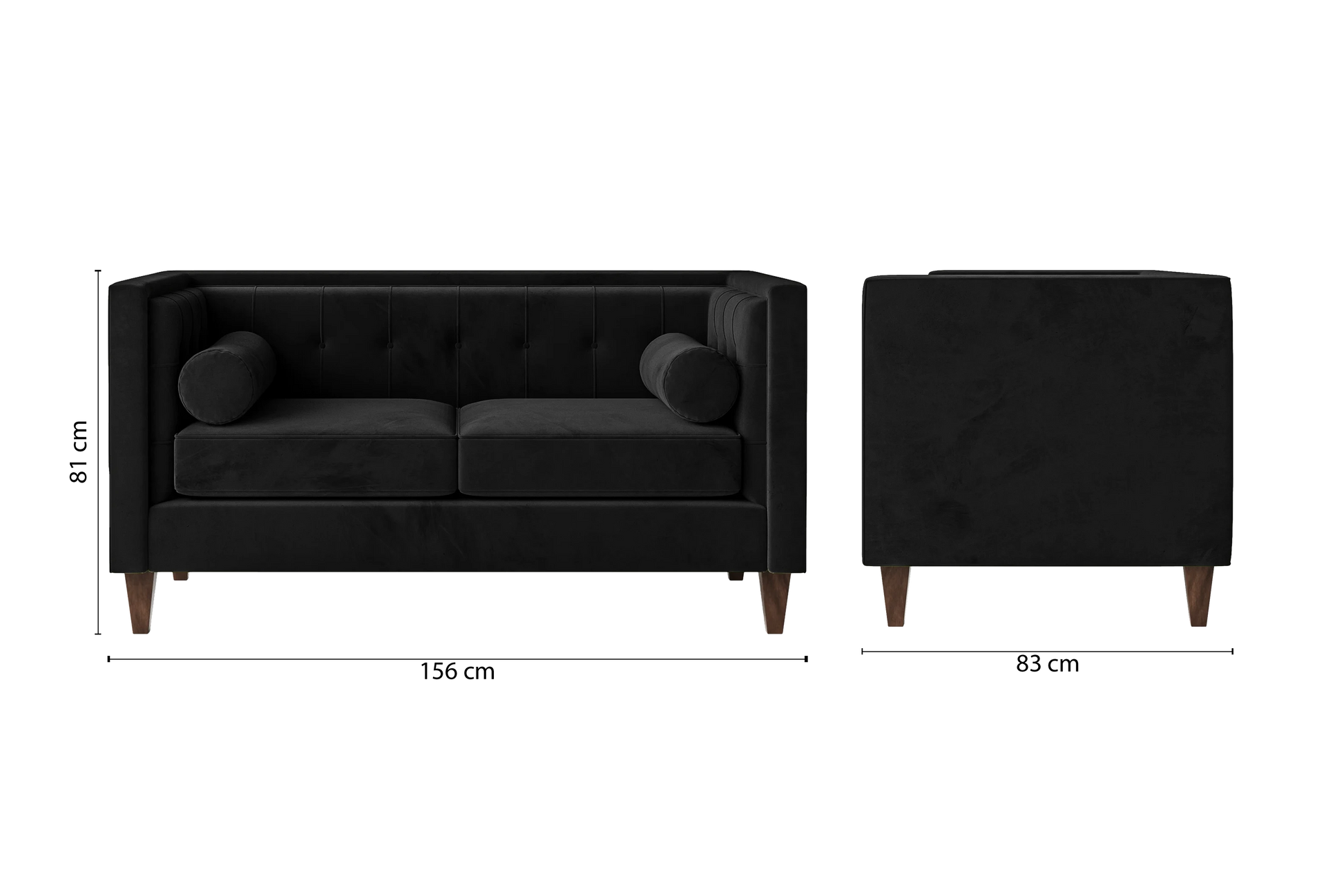 Brescia 2 Seater Sofa Black Velvet