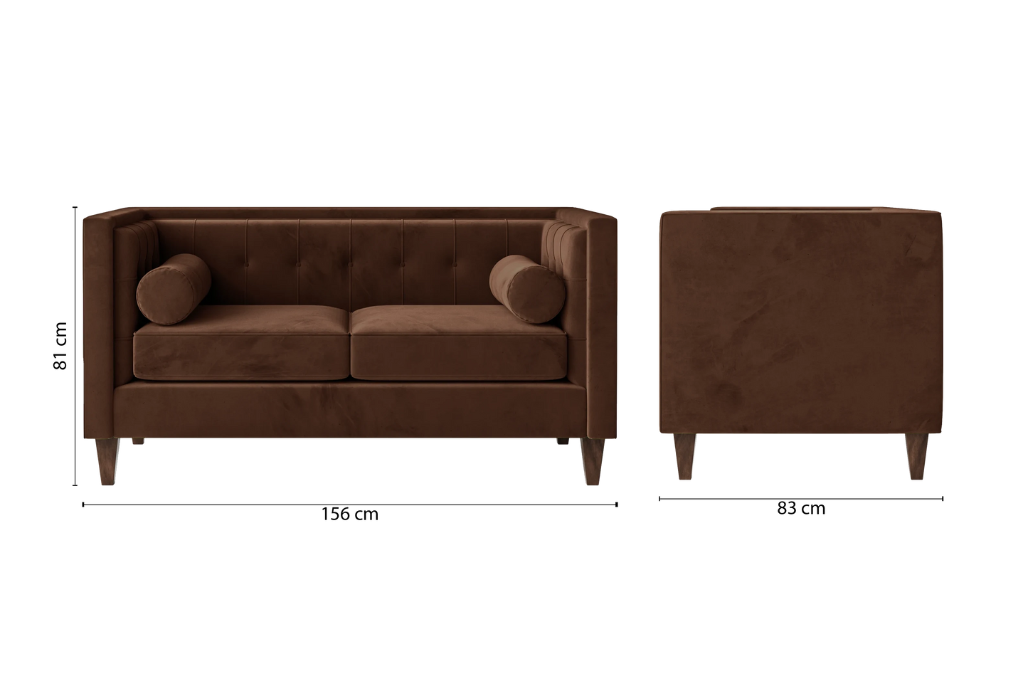 Brescia 2 Seater Sofa Coffee Brown Velvet