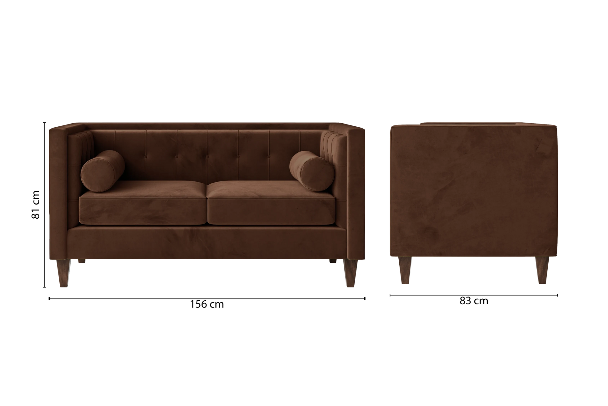 Brescia 2 Seater Sofa Coffee Brown Velvet