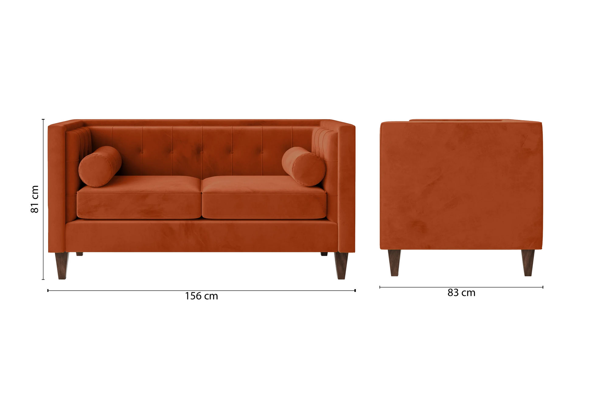 Brescia 2 Seater Sofa Orange Velvet