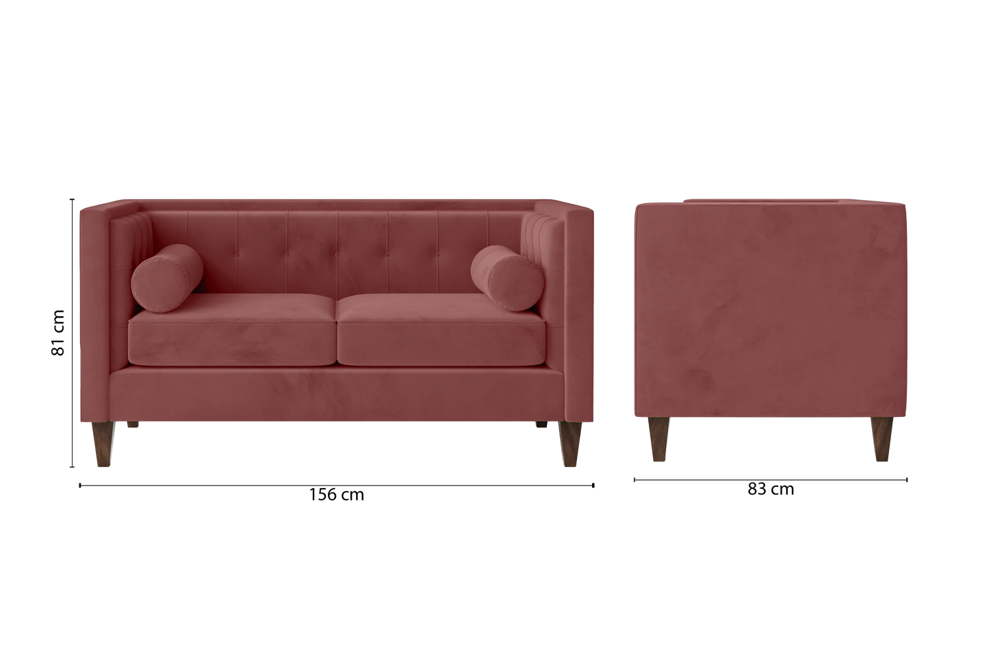 Brescia 2 Seater Sofa Pink Velvet