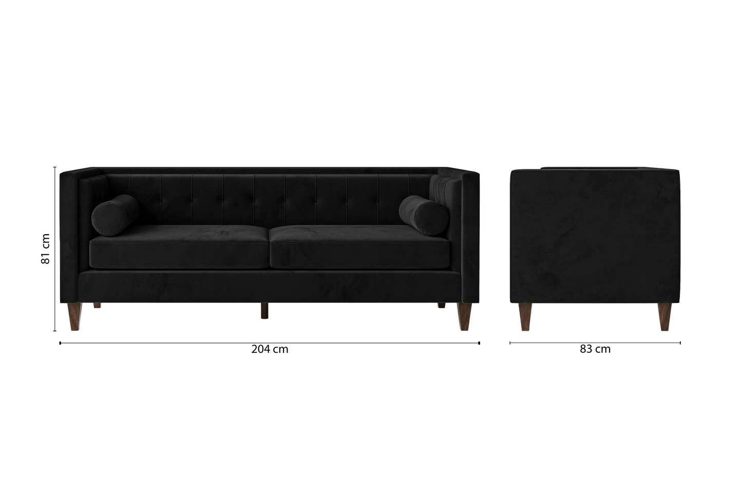 Brescia 3 Seater Sofa Black Velvet