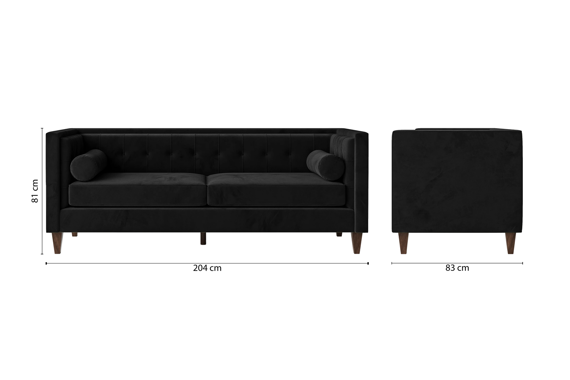 Brescia 3 Seater Sofa Black Velvet