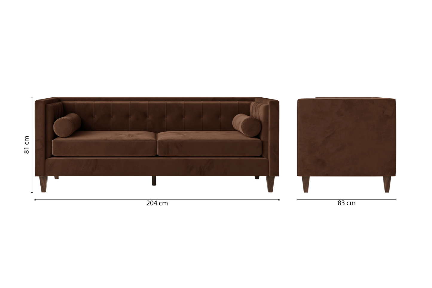 Brescia 3 Seater Sofa Coffee Brown Velvet