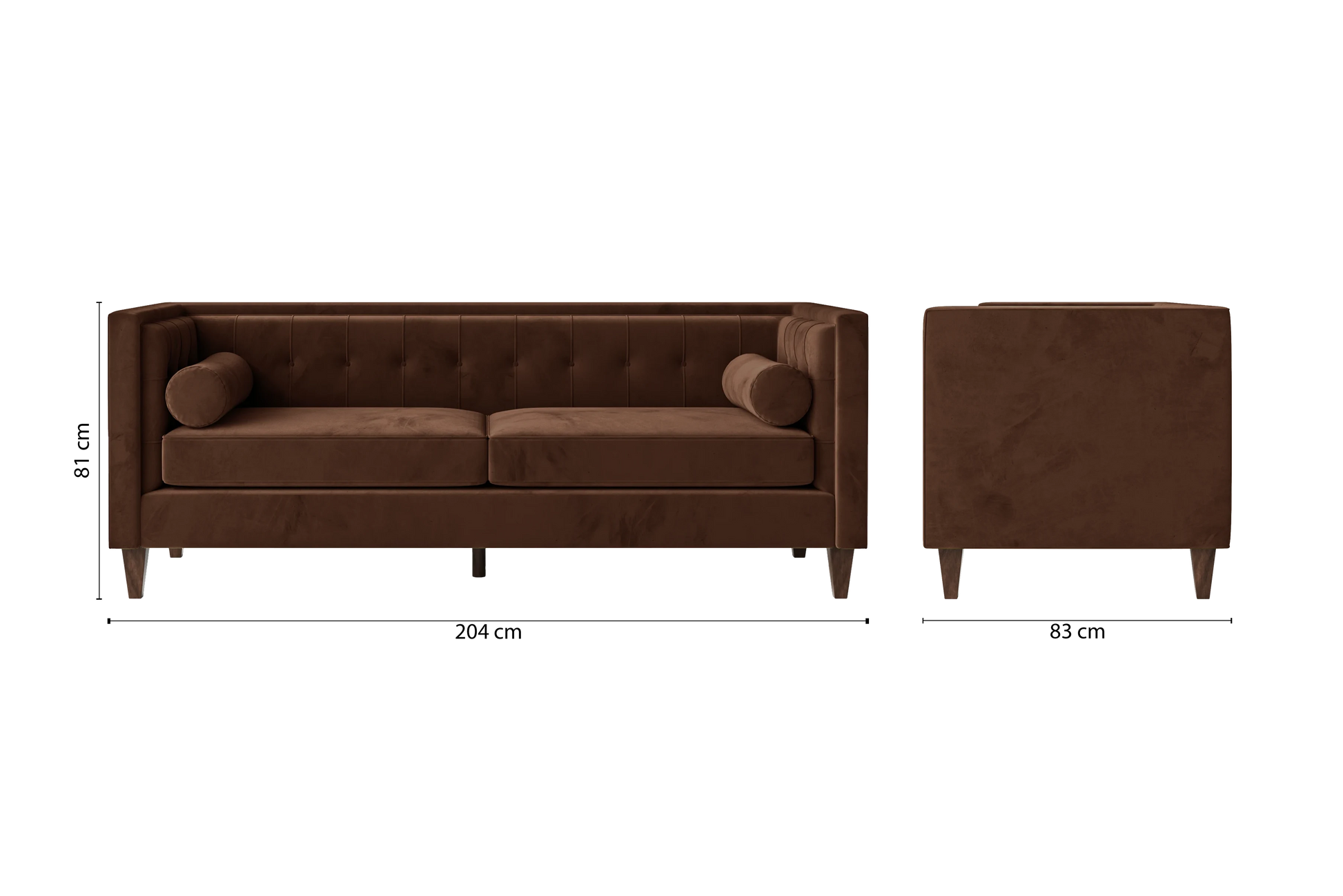 Brescia 3 Seater Sofa Coffee Brown Velvet