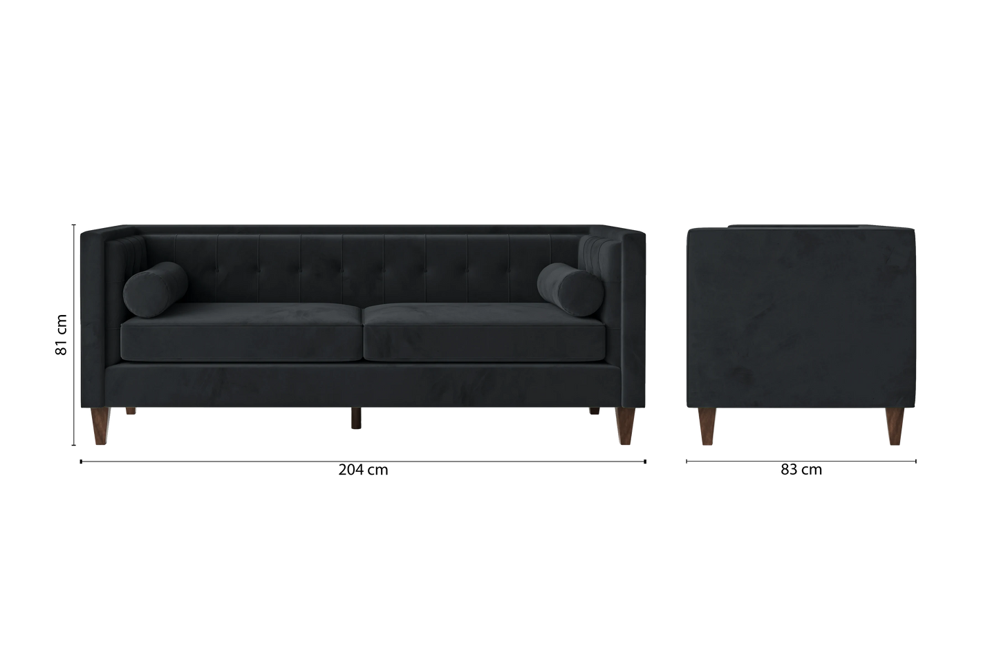 Brescia 3 Seater Sofa Dark Grey Velvet