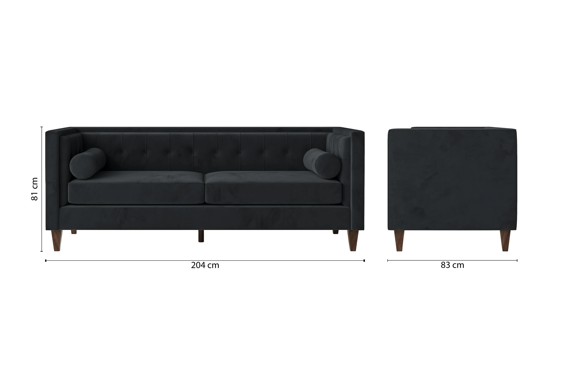 Brescia 3 Seater Sofa Dark Grey Velvet