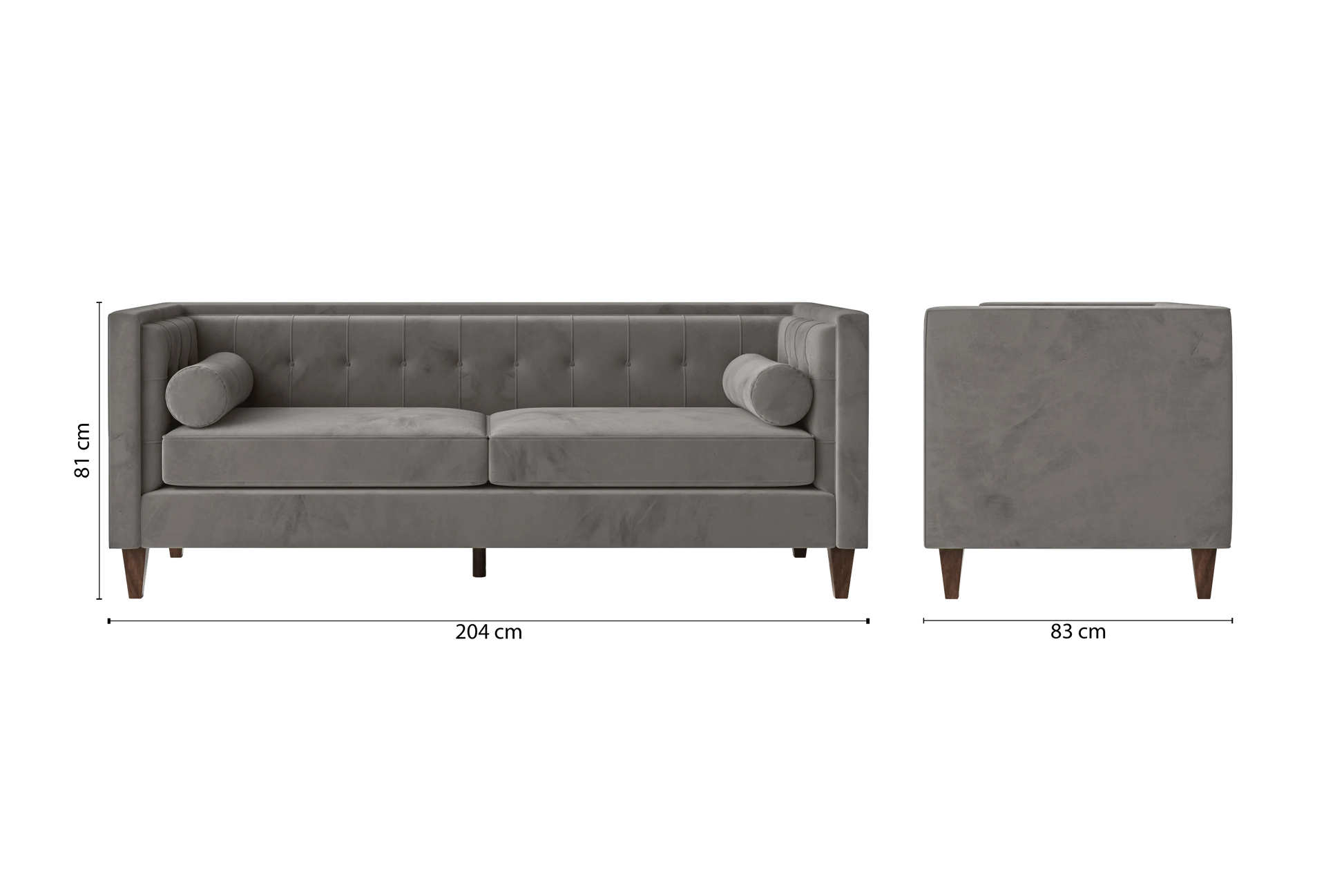 Brescia 3 Seater Sofa Grey Velvet