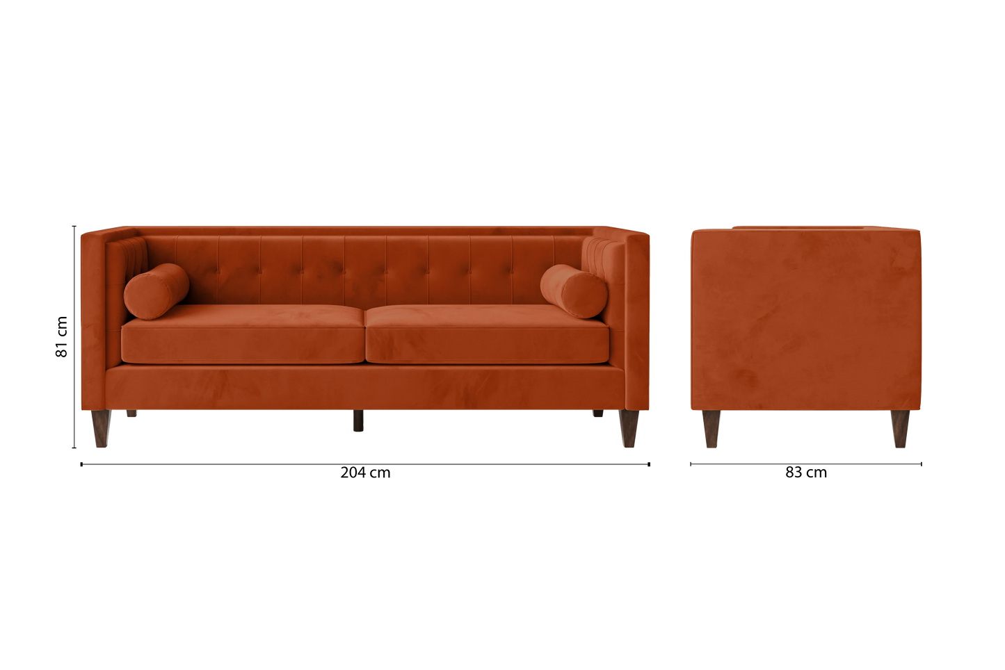 Brescia 3 Seater Sofa Orange Velvet