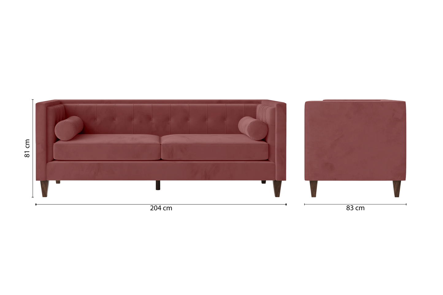 Brescia 3 Seater Sofa Pink Velvet