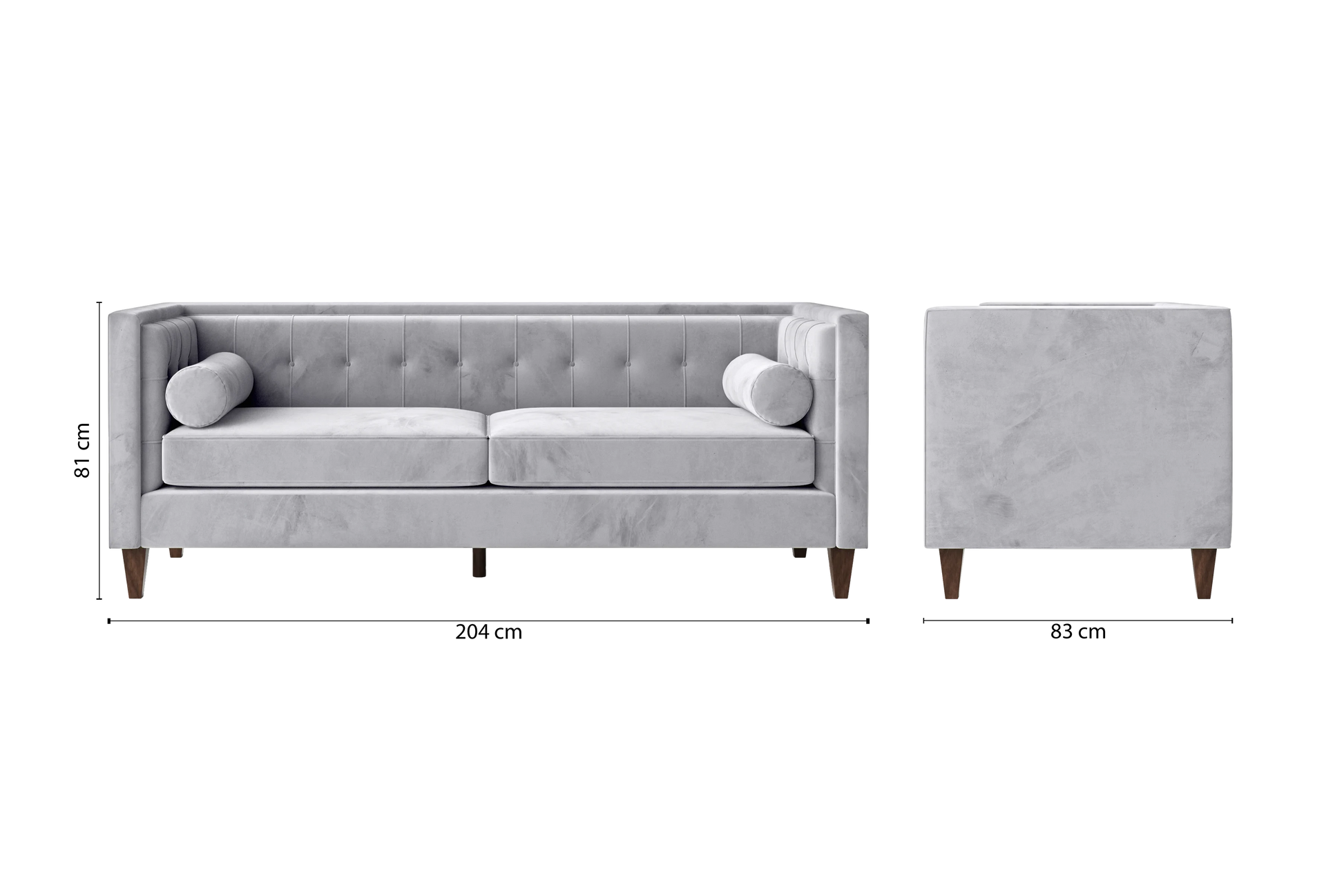 Brescia 3 Seater Sofa Silver Velvet