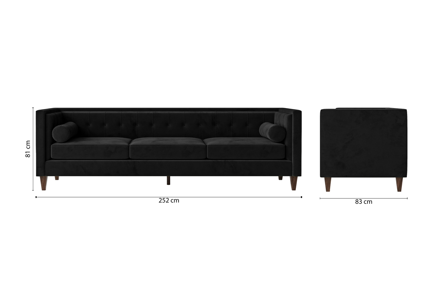 Brescia 4 Seater Sofa Black Velvet