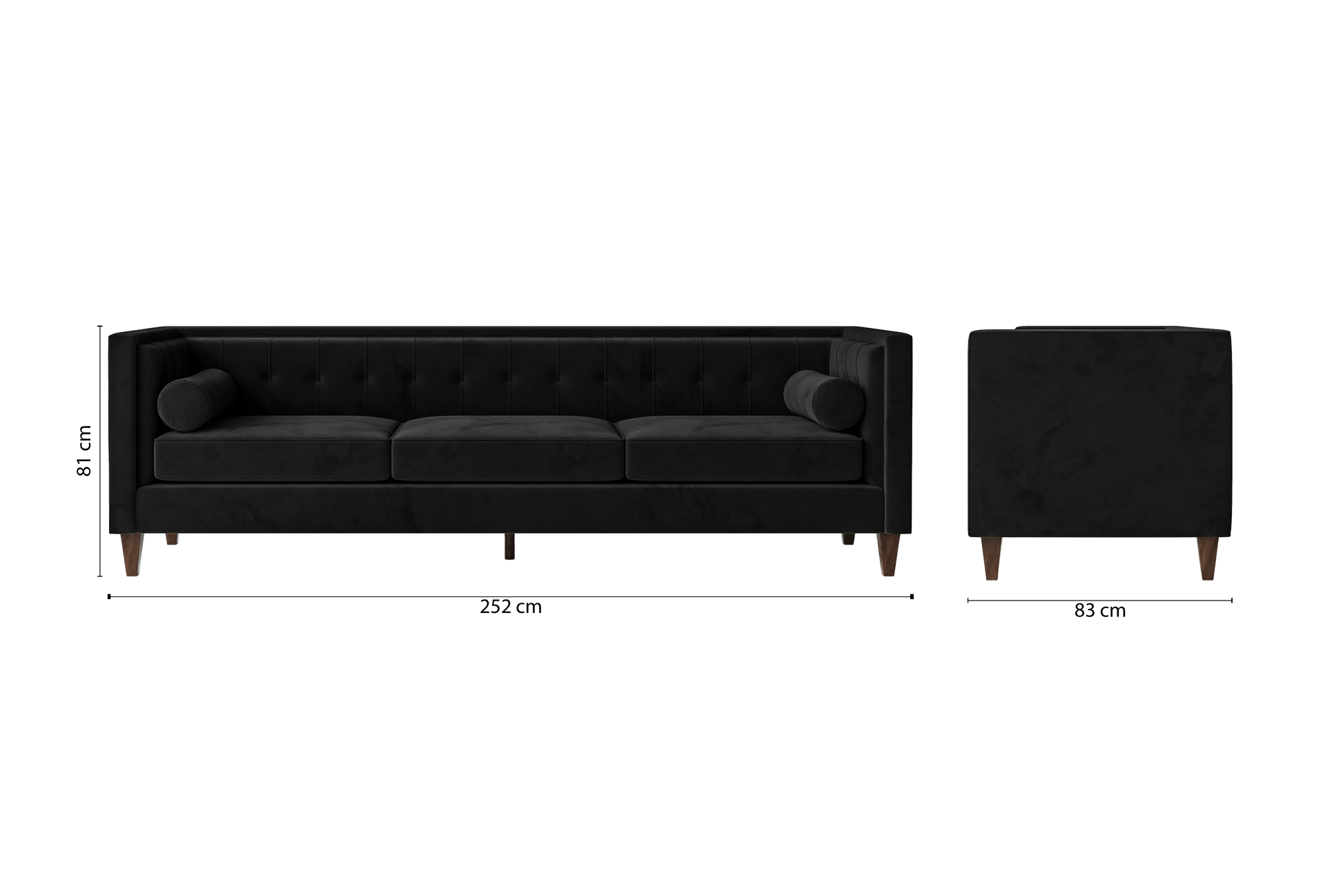 Brescia 4 Seater Sofa Black Velvet