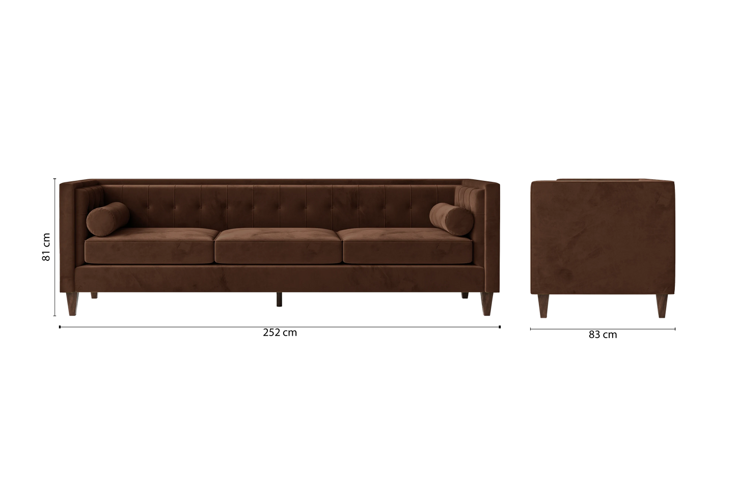 Brescia 4 Seater Sofa Coffee Brown Velvet