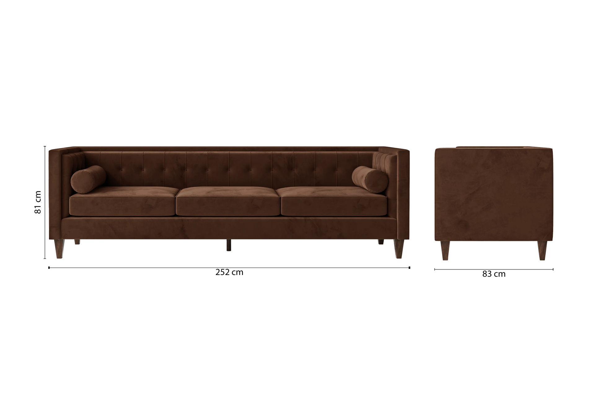 Brescia 4 Seater Sofa Coffee Brown Velvet