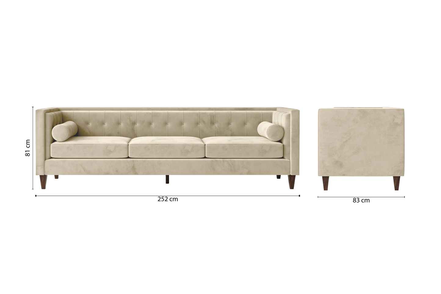 Brescia 4 Seater Sofa Cream Velvet