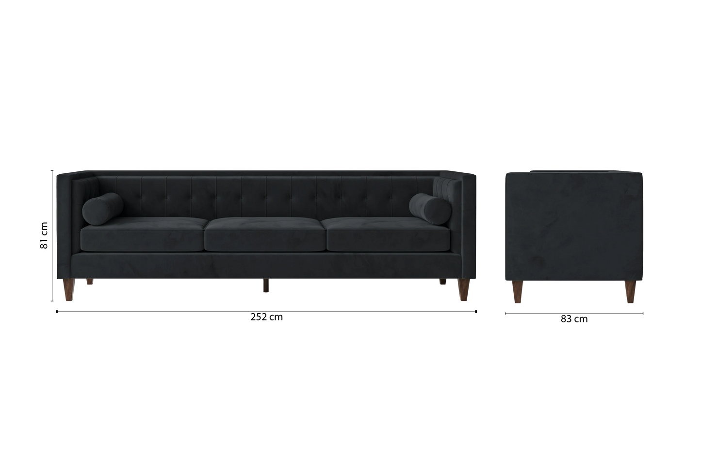 Brescia 4 Seater Sofa Dark Grey Velvet