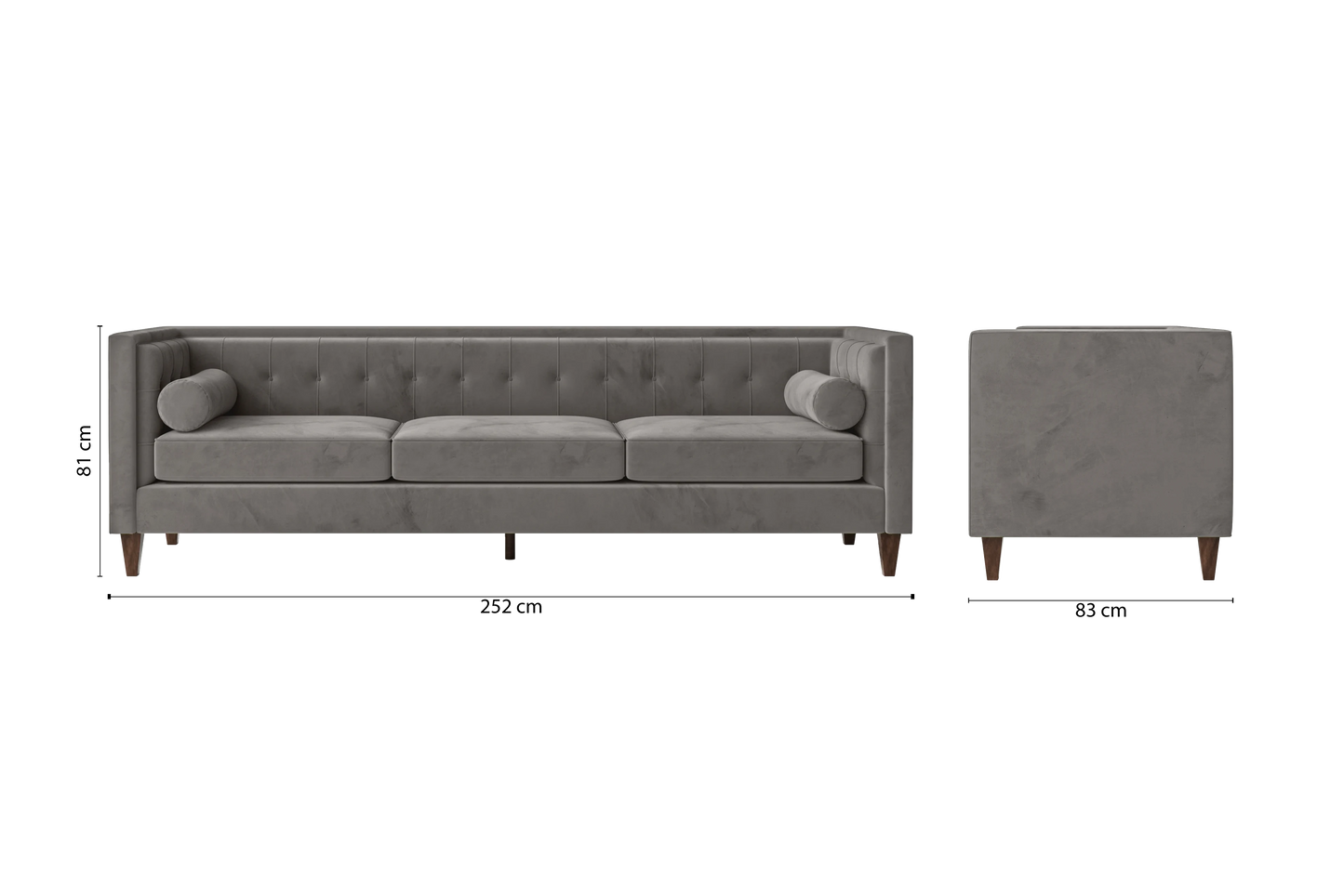 Brescia 4 Seater Sofa Grey Velvet