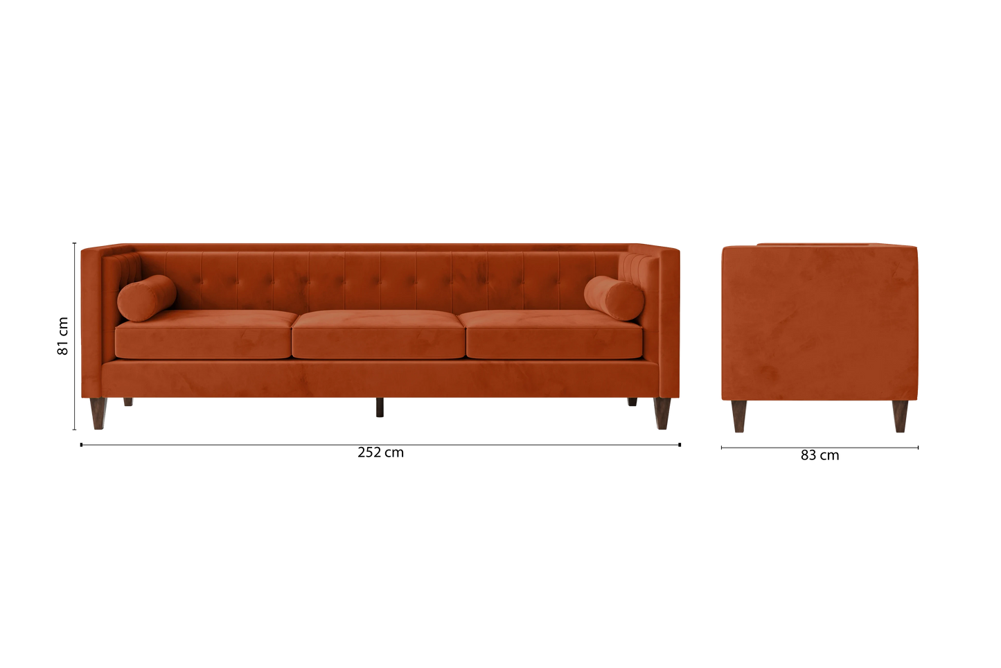 Brescia 4 Seater Sofa Orange Velvet